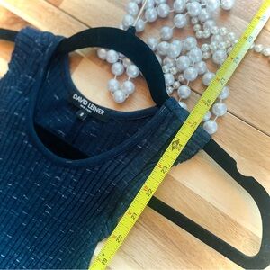 DAVID LERNER | S | Bridgette Heavy Rib Knit Navy High Neck Ruffle Tank Top